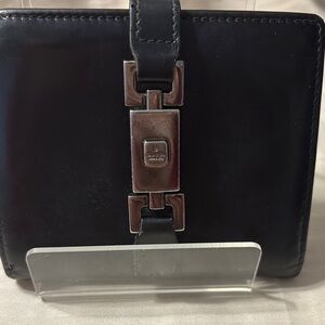 Authentic Gucci Vintage Black Leather Wallet with Silver Hardware